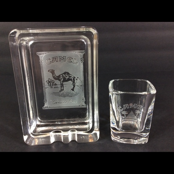 Camel Other - Vintage Camel Etched Glass Ashtray & Shot Glass